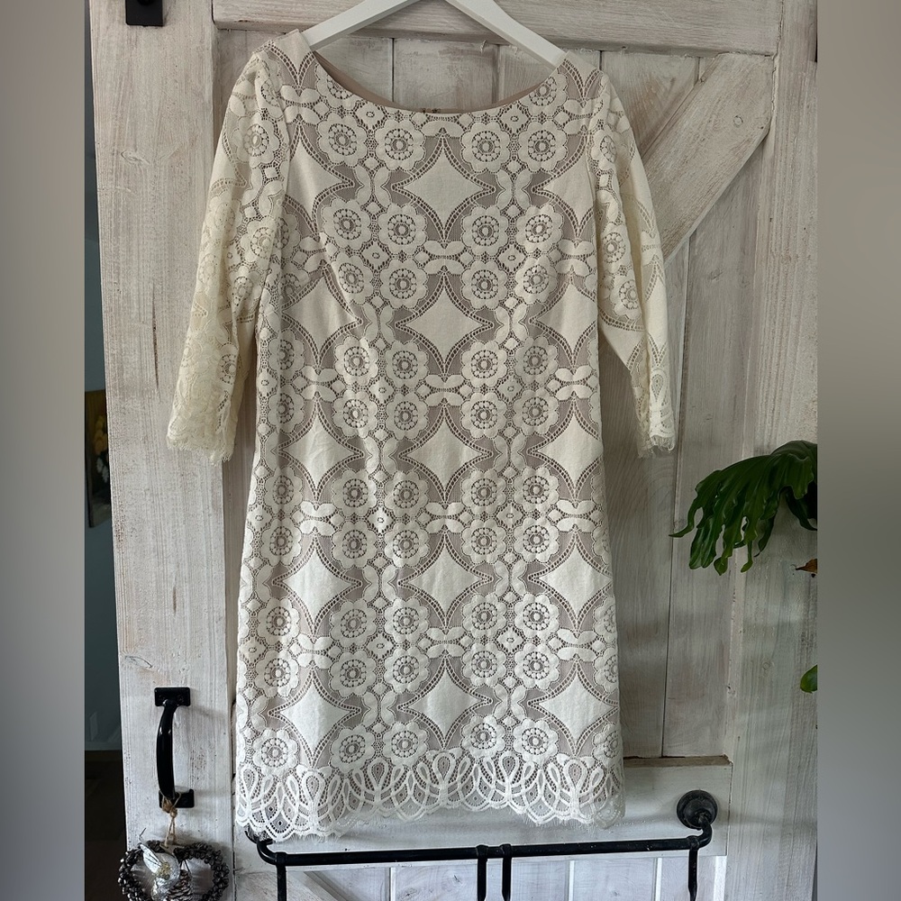 Eliza J Ivory Lace Shift Dress